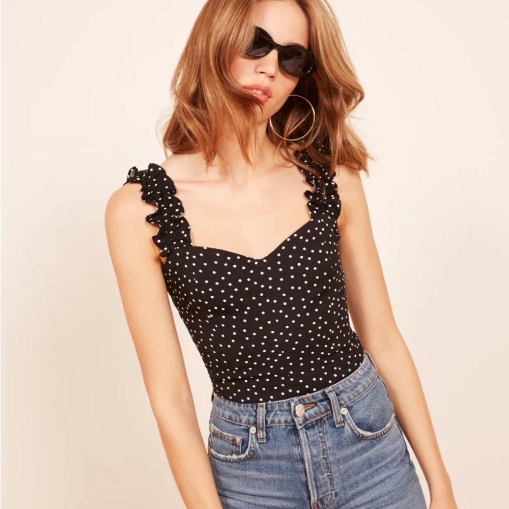 Reformation Black and White Polka Dot Top